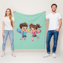 Niño y niña de dibujos animados lindos jugando pád
