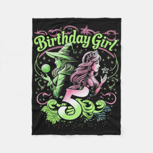 Manta Polar Niños 5º cumpleaños Bruja Rosa y Verde De 5 Años