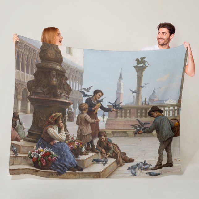 Manta Polar Niños alimentando palomas en Venecia (por Paoletti (In situ)