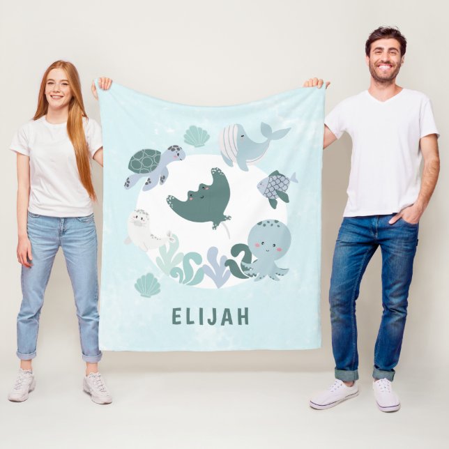 Manta Polar Niños Azules Bajo El Mar Océanos Animales Niños Fl (In situ)