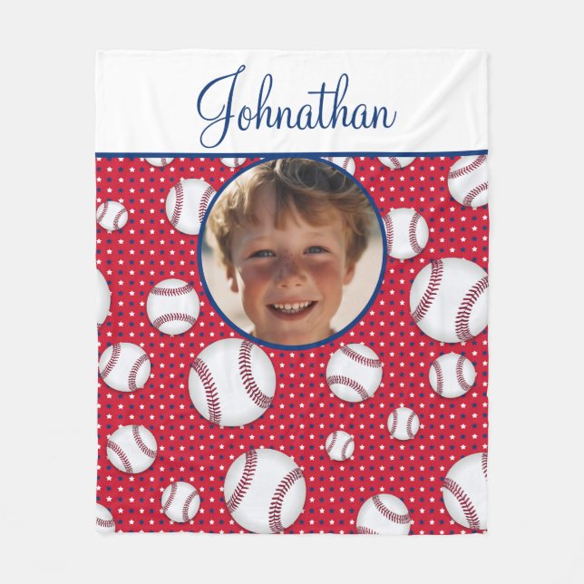 Manta Polar Niños Béisbol Personalizado Azul Blanco Rojo Foto  (Anverso)