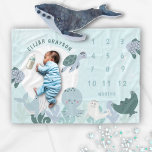 Manta Polar Niños Blue Under the Sea Monthly Milestone Baby<br><div class="desc">Sumérjase divertido y caprichoso con esta manta de bebé personalizada bajo el mar. Esta manta tiene pequeños y bonitos animales del océano como la tortuga marina, el pulpo, la ballena, la manta raya, la foca, los peces. También tiene hitos de 1 a 12 que representan meses del año. También viene...</div>