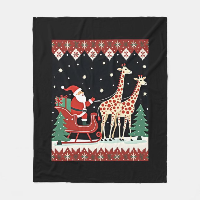Manta Polar Niños Chicas Santa Claus Riding Giraffe Sleigh Feo (Anverso)