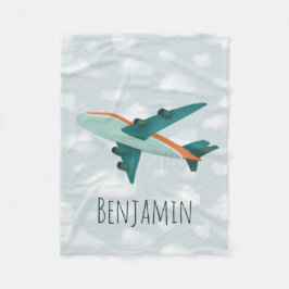 Manta Polar Niños con avión azul estirado y moderno