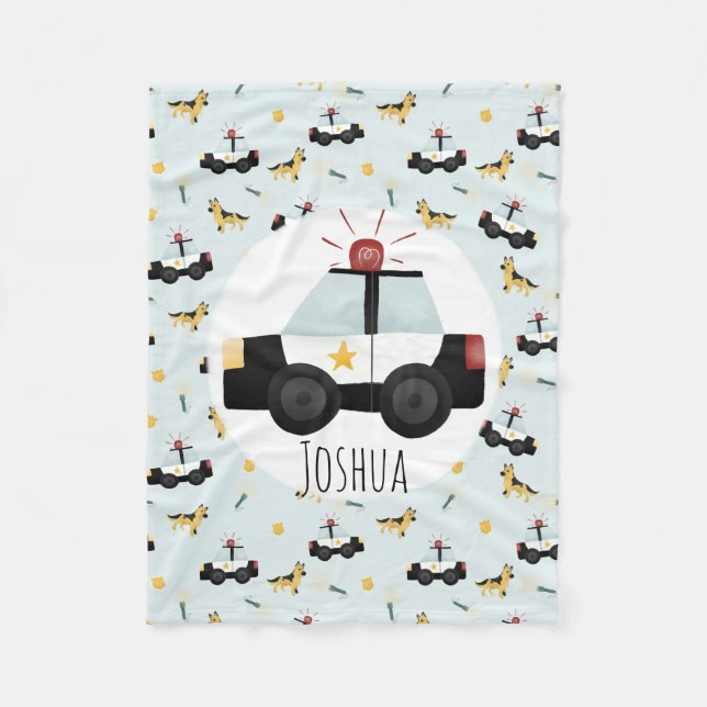 Manta Polar Niños con un patrón de auto de la policía azul con (Anverso)