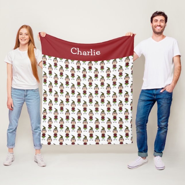 Manta Polar Niños Cute Blanco Rojo Añadir Un Nombre Navidades (In situ)