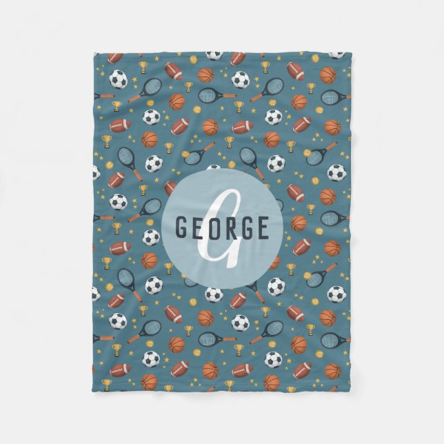 Manta Polar Niños Cute Blue Football Baloncesto Niños Deportiv (Anverso)