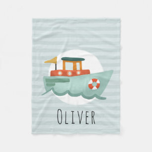 Manta Polar Niños Cute Blue Nautical Ocean Boat Kids