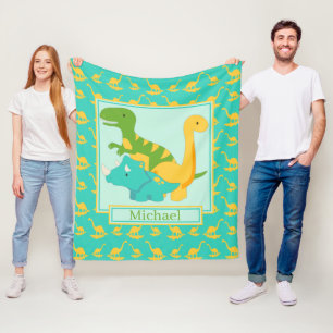 Manta Polar Niños Cute Dinosaurios Azules
