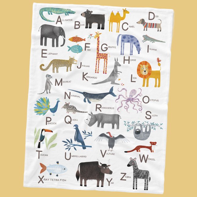 Manta Polar Niños de alfabeto ABC de animal lindo (Cute animal ABC alphabet blanket for newborn, boy or girl gender neutral nursery or kids room decor)