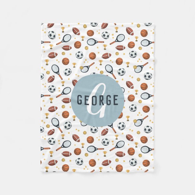 Manta Polar Niños deportivos de fútbol azul modernos (Anverso)