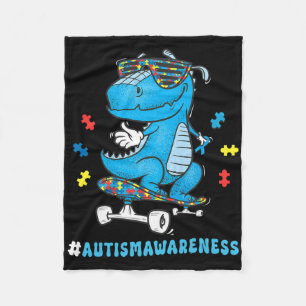 Manta Polar Niños Dinosaurio Skateboarding Conciencia Autismo