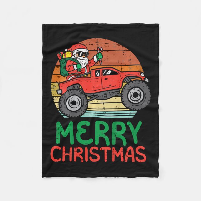 Manta Polar Niños Feliz Navidad Santa Monstruo Camión Navidad  (Anverso)