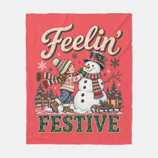 Manta Polar Niños Hombre de Nieve de Navidad Sintiendo Festivo