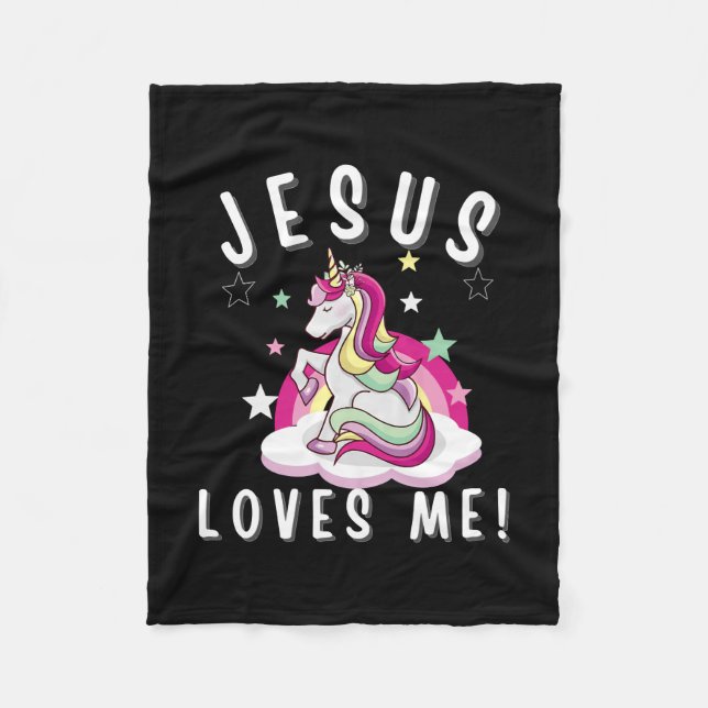 Manta Polar Niños Jesús Me Ama Chicas Cristianos Unicornio (Anverso)