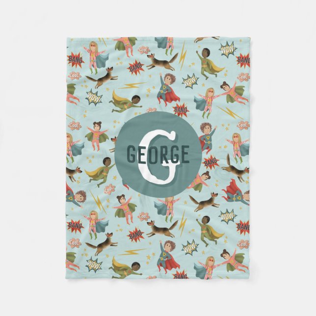 Manta Polar Niños Modelo de Monograma de Superhéroe Guay Niños (Anverso)