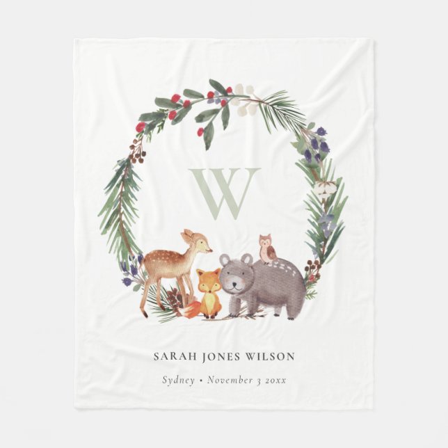 Manta Polar Niños Monogramas de Guirnalda de Leche de Lágrima  (Anverso)