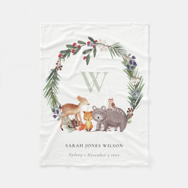 Manta Polar Niños Monogramas de Guirnalda de Leche de Lágrima  (Anverso)