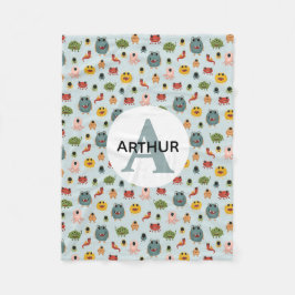 Manta Polar Niños Monstruo Azul Cute Alien Monograma Niños Mon