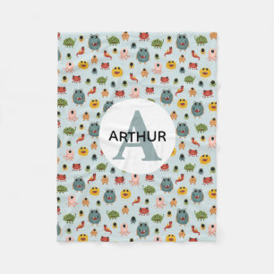 Manta Polar Niños Monstruo Azul Cute Alien Monograma Niños Mon