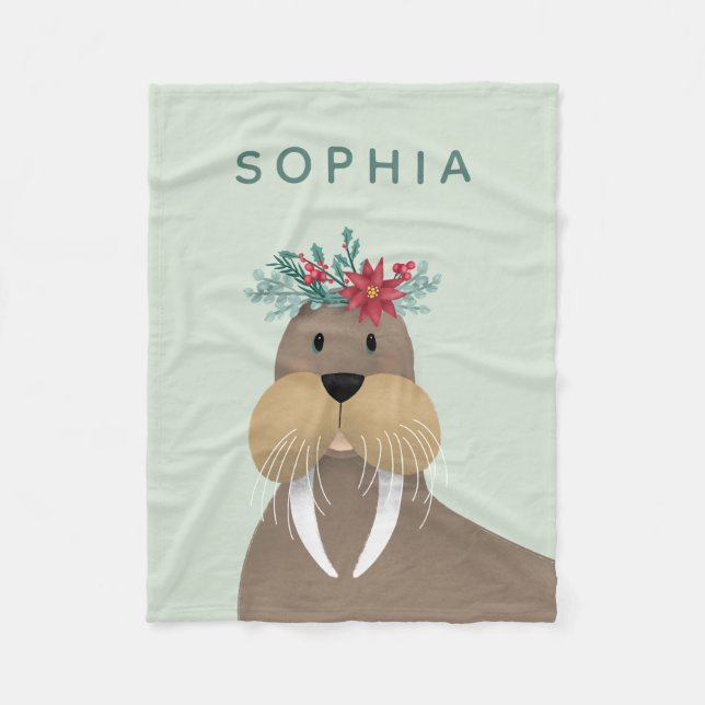 Manta Polar Niños Navidades de invierno de Cute Walrus (Anverso)