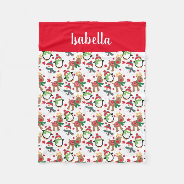 Manta Polar Niños Navidades Snowman reno personalizado (Anverso)