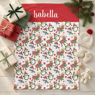 Manta Polar Niños Navideños Muñeco de Nieve Reno Personalizado