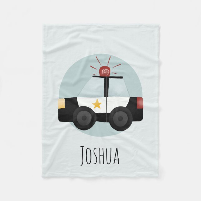 Manta Polar Niños Personalizados de autos de la policía azul (Anverso)