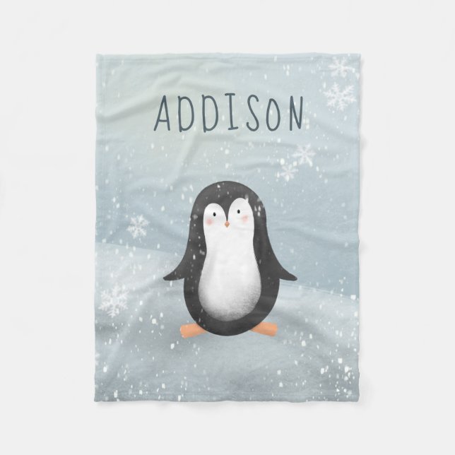 Manta Polar Niños pingüinos de invierno azules, educados y mod (Anverso)