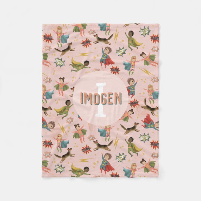 Manta Polar Niños superhéroes rosados de Guay chicas (Anverso)