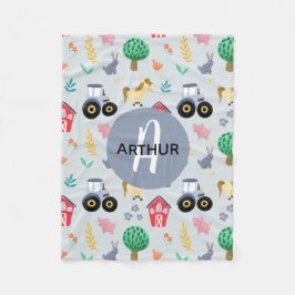 Manta Polar Niños Tractor de animales de la granja azul Cute