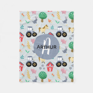 Manta Polar Niños Tractor de animales de la granja azul Cute