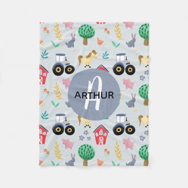 Manta Polar Niños Tractor de animales de la granja azul Cute (Anverso)