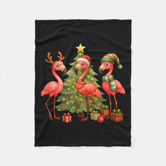Manta Polar Nk Christmas Flamingos _ Cute Holiday Tree &amp; D (Anverso)