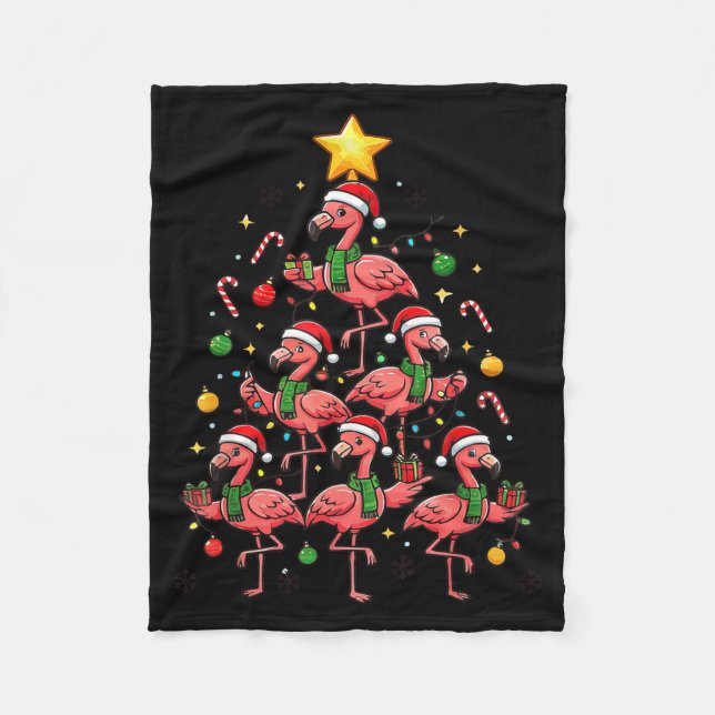 Manta Polar Nk Flamingo Christmas Tree With Santa Hats &amp; H (Anverso)