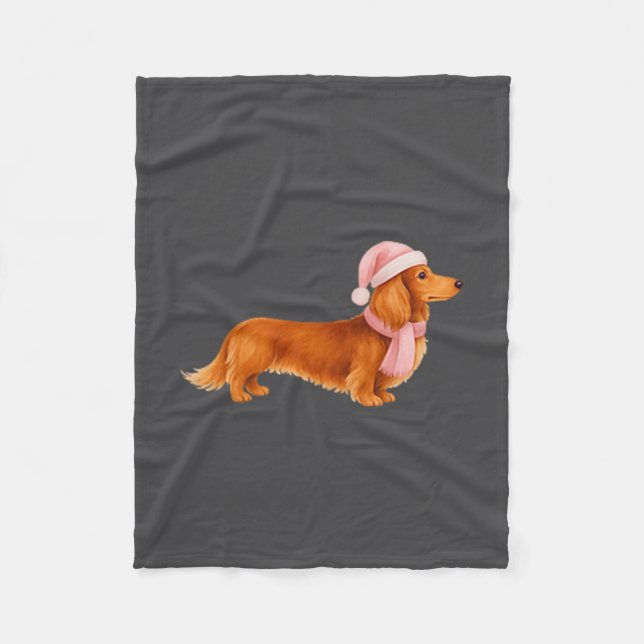 Manta Polar Nk Santa Red Long Haired Dachshund Christmas  (Anverso)