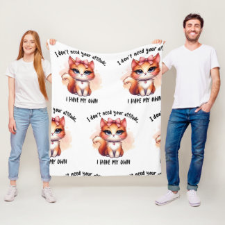 Manta Polar No Necesito Tu Actitud Regalo de Amante de Gatos D