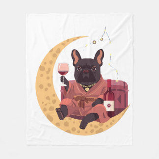 Manta Polar Noche de Vino de Mamá de Bulldog Francés