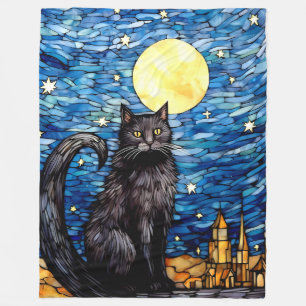 Manta Polar Noche estrellada de gato negro de vidrio manchado