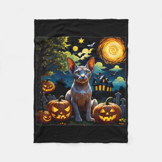 Manta Polar Noche estrellada de Halloween Sphynx (Anverso)
