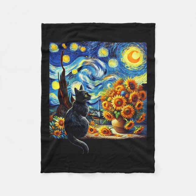 Manta Polar Noche estrellada Vincent Van Gogh Sunflowers Cat L (Anverso)