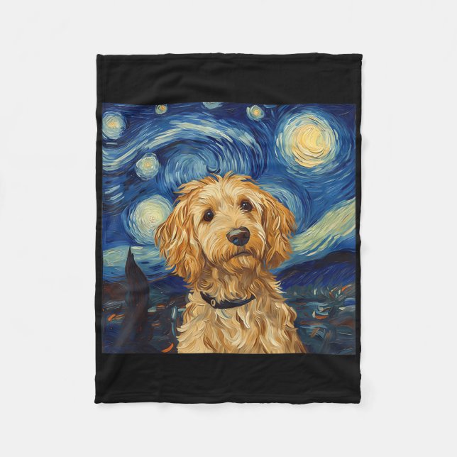 Manta Polar Noche Goldendoodle Van Gogh Starry (Anverso)