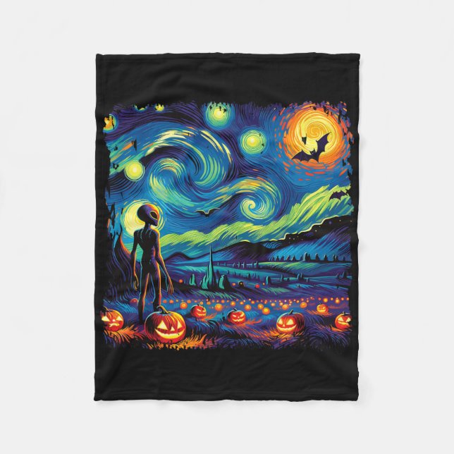 Manta Polar Noche Van Gogh Starry Alien Halloween Fall Pum (Anverso)