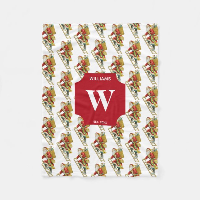 Manta Polar Nochebuena de Navidad de época Santa Claus y Regal (Anverso)