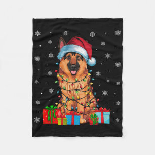 Manta Polar Nochebuena feo enciende Santa Hat Pastor Alemán Ch