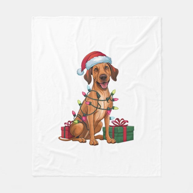 Manta Polar Noches iluminando Santa Hat Thai Ridgeback Dog Nav (Anverso)