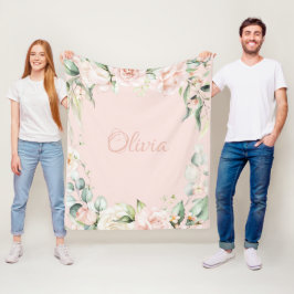 Manta Polar Nombra de color rosa floral bebé niña