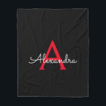 Manta Polar Nombra de monograma de guión negro rojo<br><div class="desc">Monograma de escritura Faux rojo y negro Añadir su propio nombre Fleece Blanket. Esto hace que el dulce perfecto cumpleaños 16,  boda,  ducha de novia,  aniversario,  ducha de bebé o fiesta de soltera sea regalo para alguien que ama el lujo glam y los estilos de moda.</div>