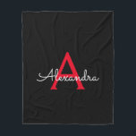 Manta Polar Nombra de monograma de guión negro rojo<br><div class="desc">Monograma de escritura Faux rojo y negro Añadir su propio nombre Fleece Blanket. Esto hace que el dulce perfecto cumpleaños 16,  boda,  ducha de novia,  aniversario,  ducha de bebé o fiesta de soltera sea regalo para alguien que ama el lujo glam y los estilos de moda.</div>