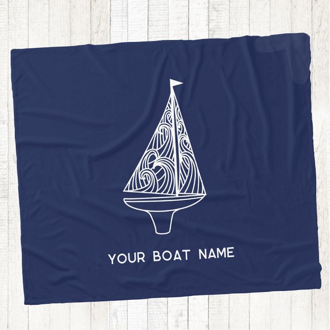 Manta Polar Nombramiento de barco de vela Nautical Naval Blue (Your boat name custom text sailing boat yacht navy blue fleece blanket)